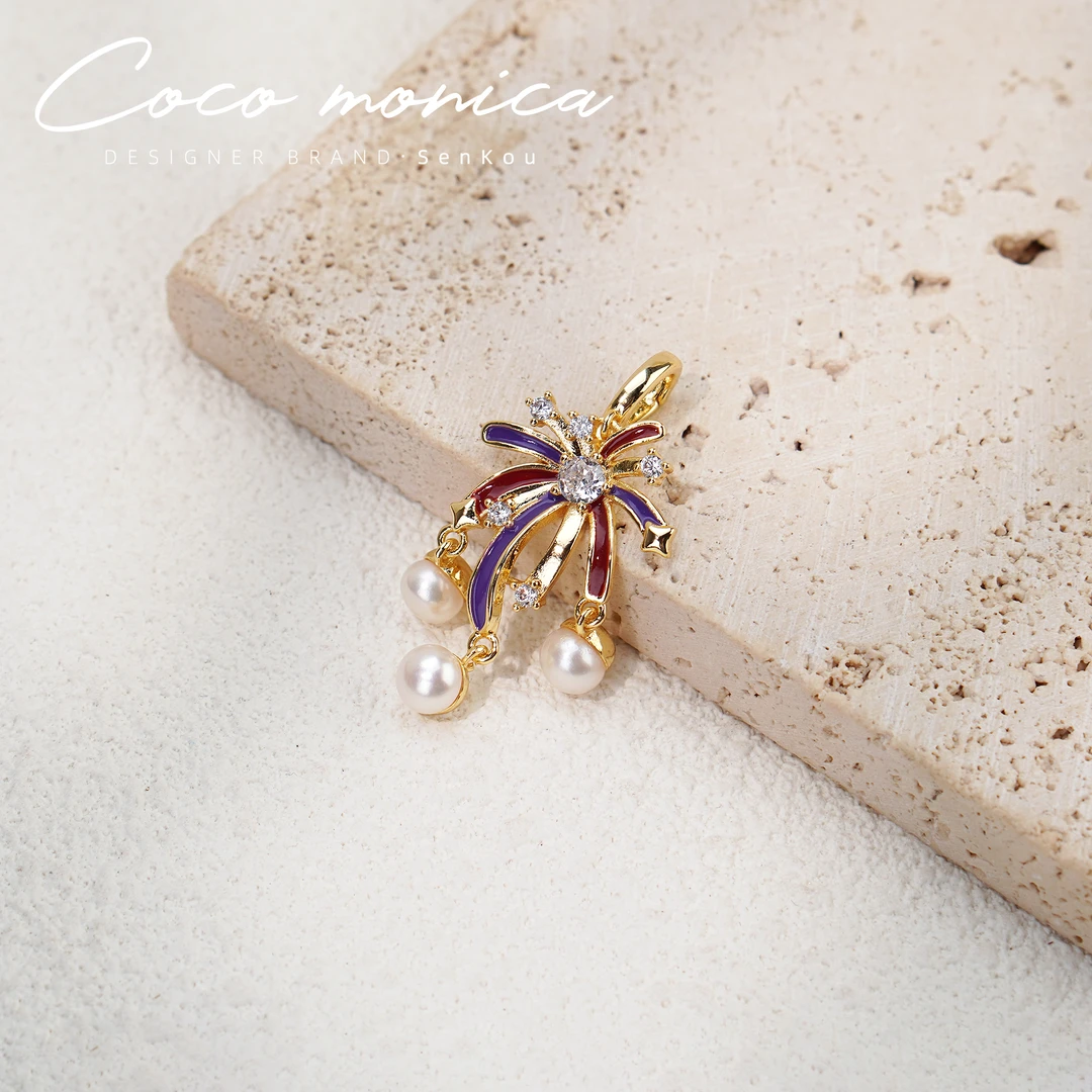 合金仿珍珠吊坠 【小霞珠宝】珍珠吊坠手工单颗吊坠烟花气质轻奢时