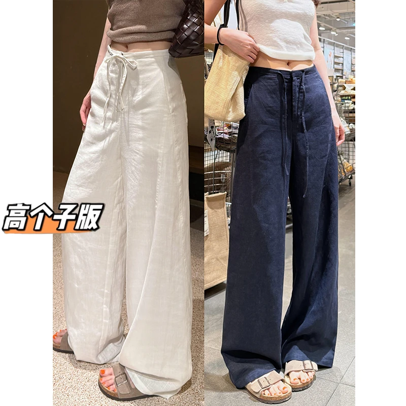 裤长112cm高个子加长白色亚麻阔腿裤女夏季薄款莱赛尔天丝休闲裤