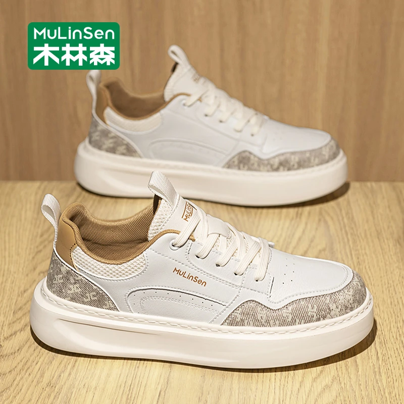 木林森小白鞋男2025年新款秋季透气运动休闲男士板鞋轻便厚底男鞋