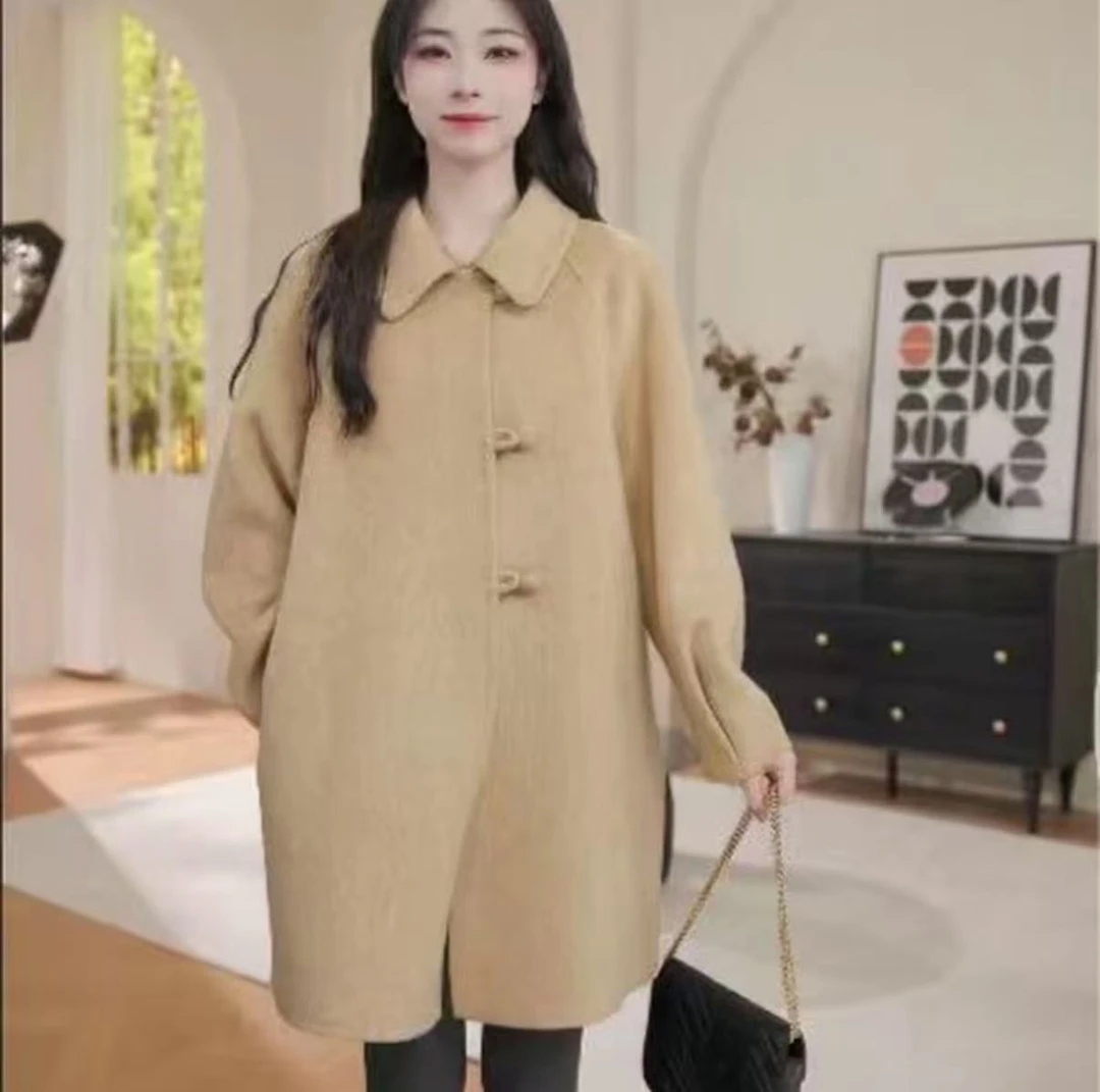 2025秋冬新款中长款中国风可爱风娃娃领毛呢外套双面呢2314