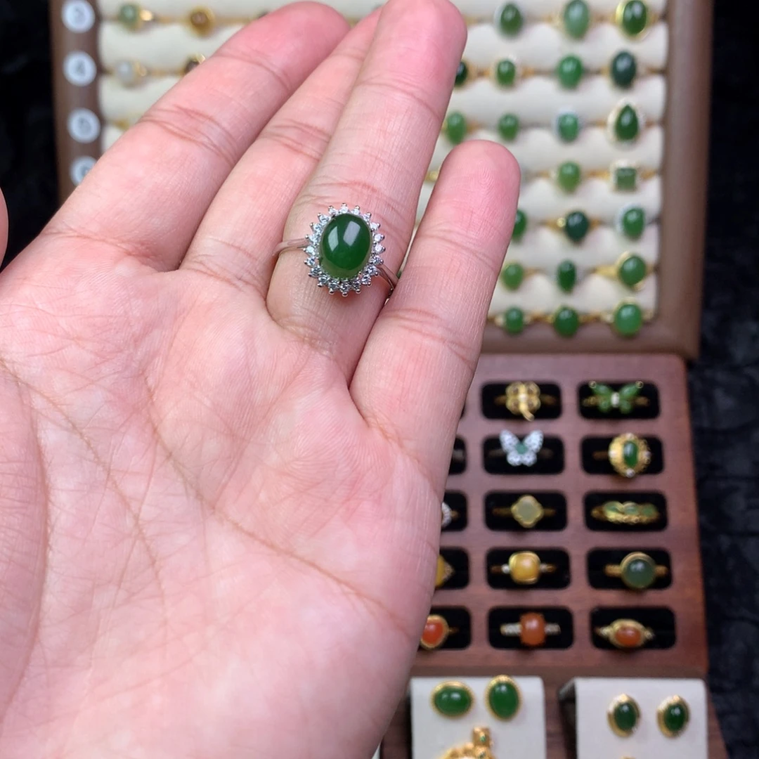 和田玉银S925镶嵌戒指