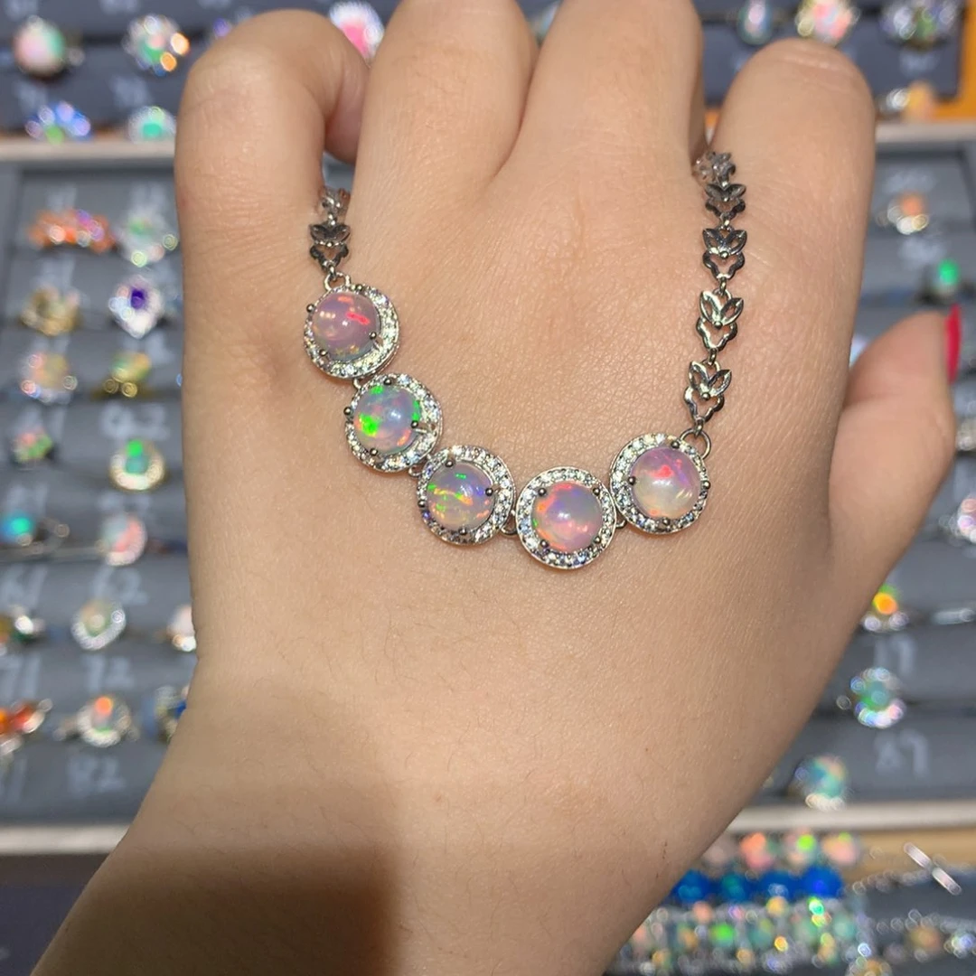 银S925镶嵌欧泊 欧泊手链l