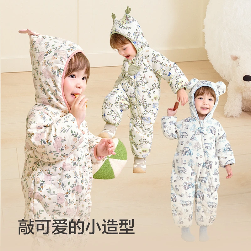 折扣品牌童装婴儿羽绒服新生儿连体衣宝宝衣服2025新款冬装哈衣萌