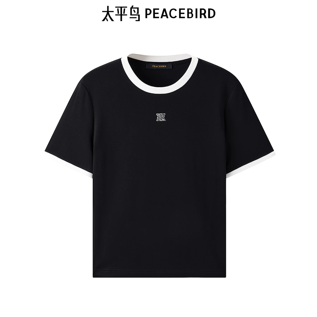 太平鸟女装新款斯文撞边T恤衫A1CNE2269
