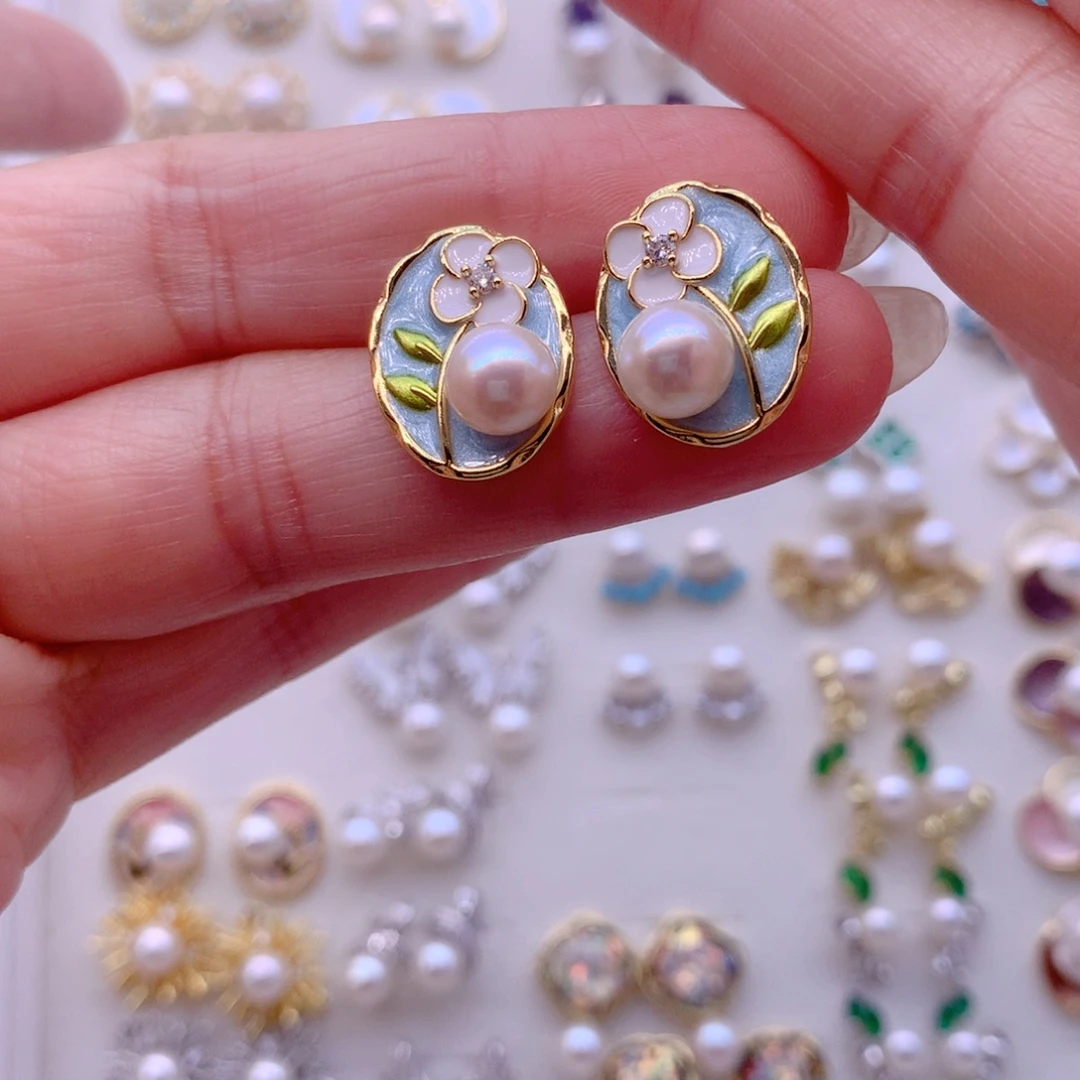合金淡水珍珠耳饰