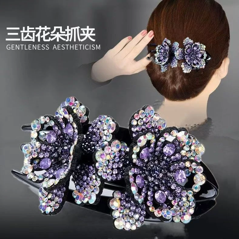亚克力发饰实心双花鸭嘴夹盘发卡大号发饰头饰妈妈气质优雅发夹