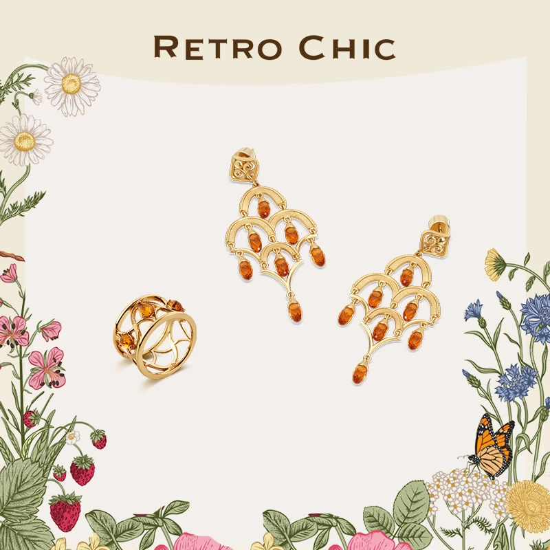 铜合金耳饰 RC RETRO CHIC 意大利复古时尚首 太阳花耳环戒指套装