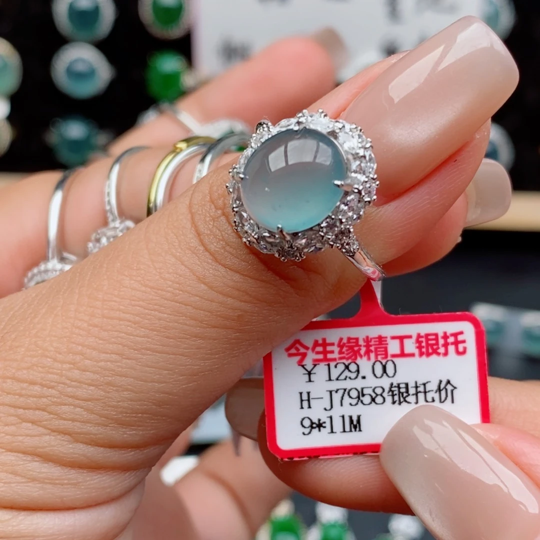 银S925镶嵌戒指翡翠扎***