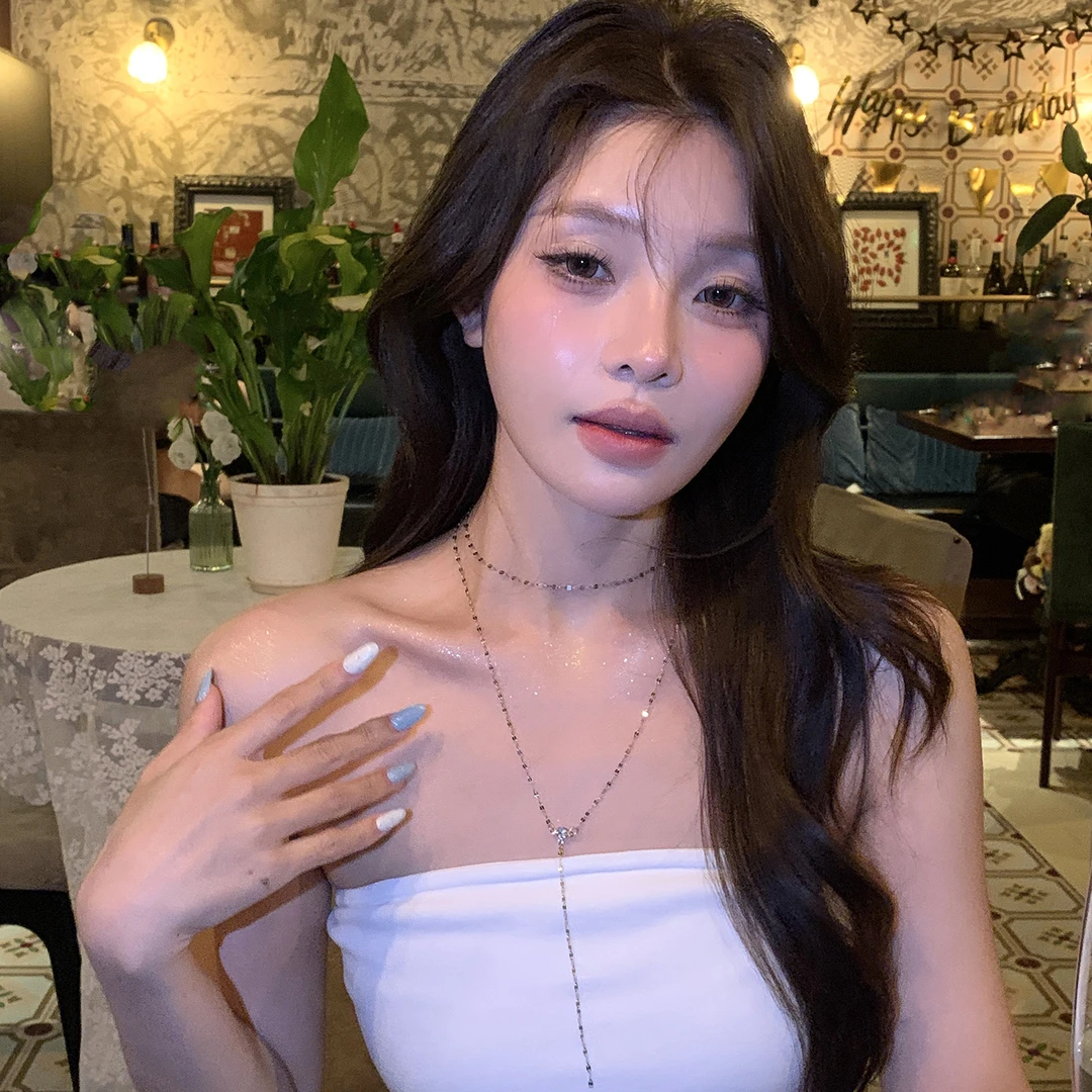 合金项链 极简双层Y链流苏项链水波纹链高级感百搭颈链素链