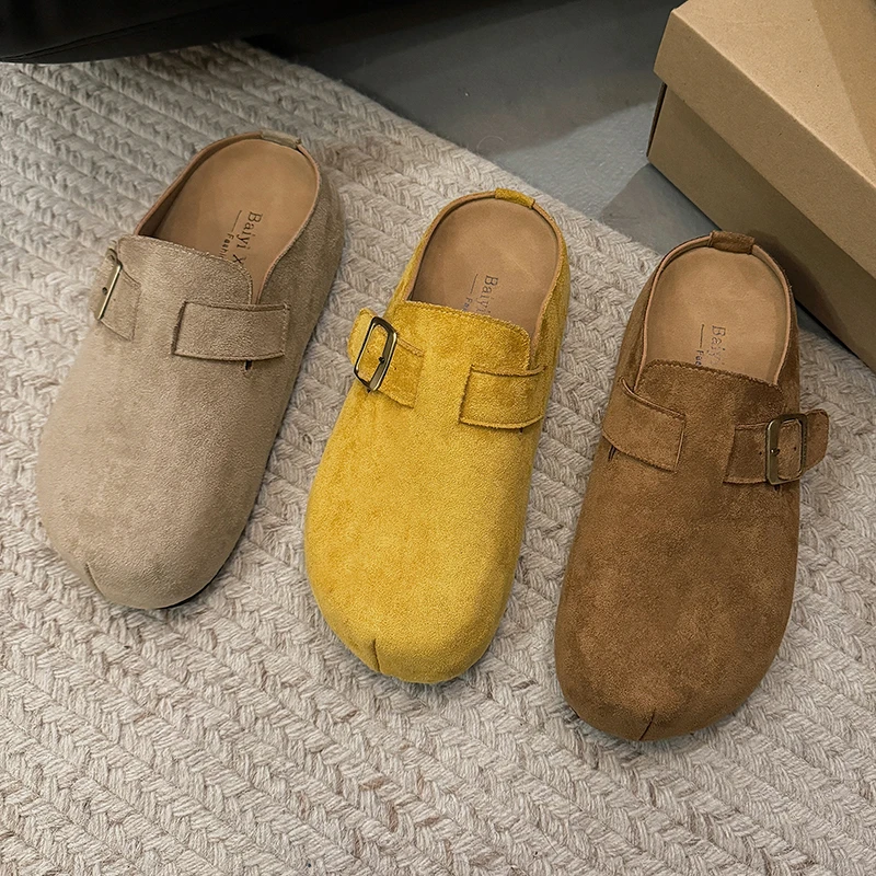 夏新款厚底勃肯鞋女外穿内增高小个子懒人一脚蹬松糕底包头半拖鞋