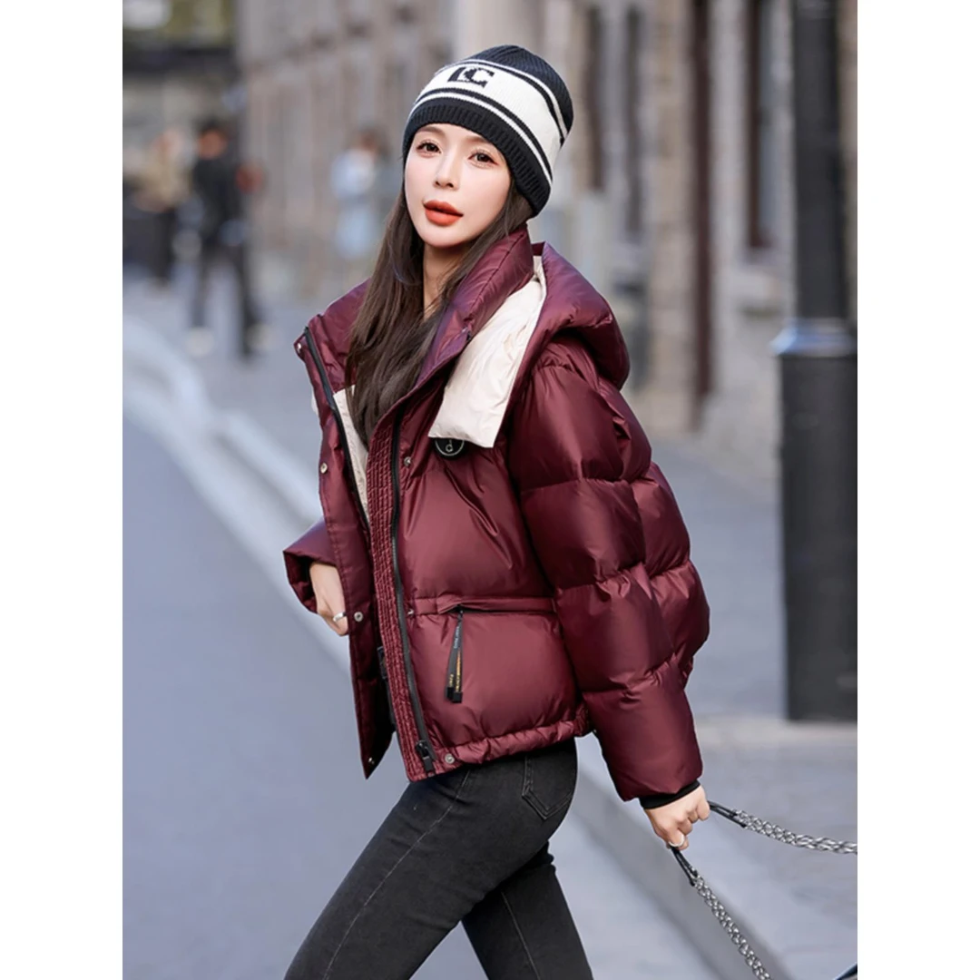 茵曼光泽羽绒服女士冬季2025新款小短加厚连帽超好看的保仙气飘飘