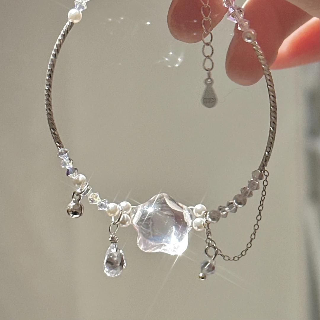SG1451-［星星の眼泪］粉水晶施华洛水滴吊坠弯管手链少女多样性