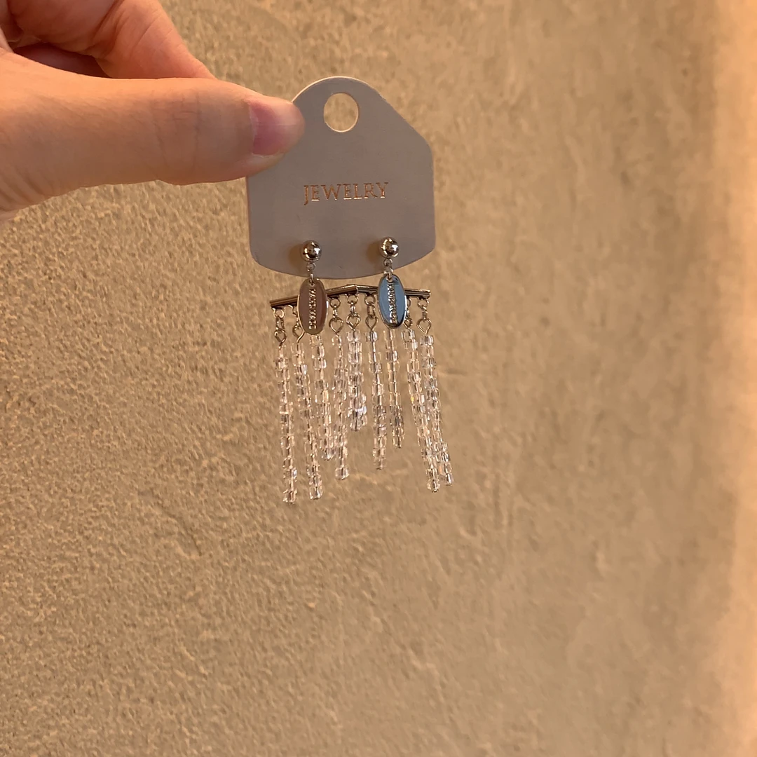 合金锆石耳饰 氛围感的神！清冷串珠流苏耳钉温柔不百搭耳环女款