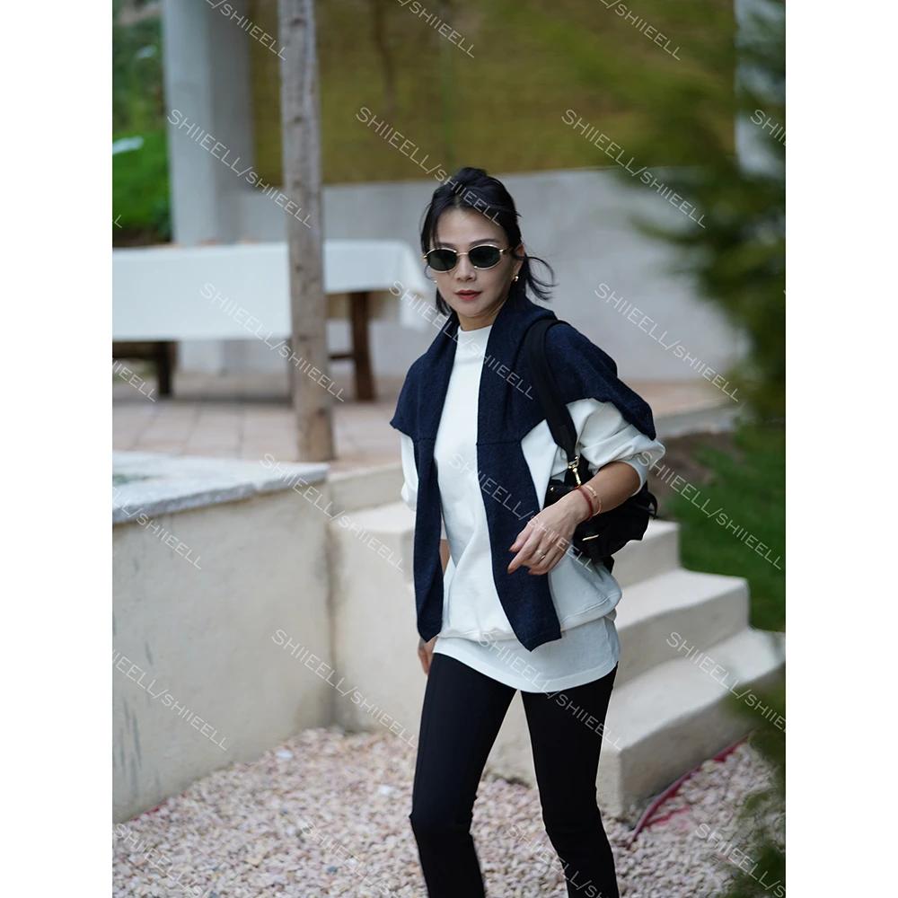 SHIIEELL极简风时尚高支棉廓形休闲拼接运动剪裁圆领卫衣Z7192