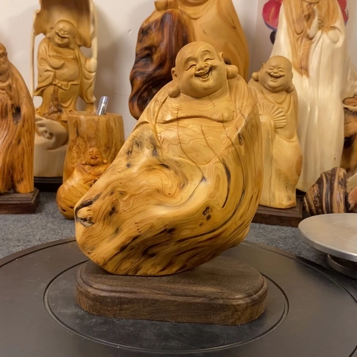 柏木（崖柏）崖柏弥勒佛摆件根雕工艺品