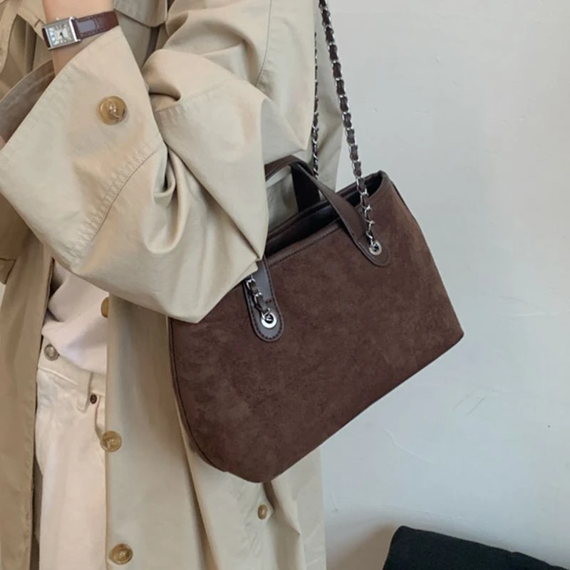 复古磨砂手提水桶包包女式2025新款小拎包时尚链条单肩斜挎托特包