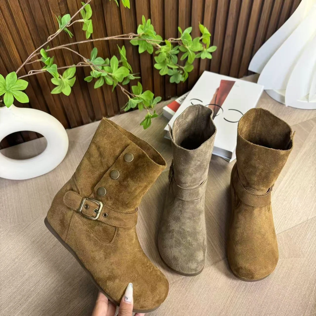 增高厘米两穿百搭短靴时装英伦复古明星同款女款靴子平底加绒
