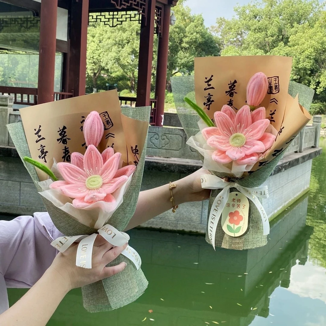 教师节送老师创意成品仿真国风荷花扭扭棒花束送女友闺蜜生日礼物