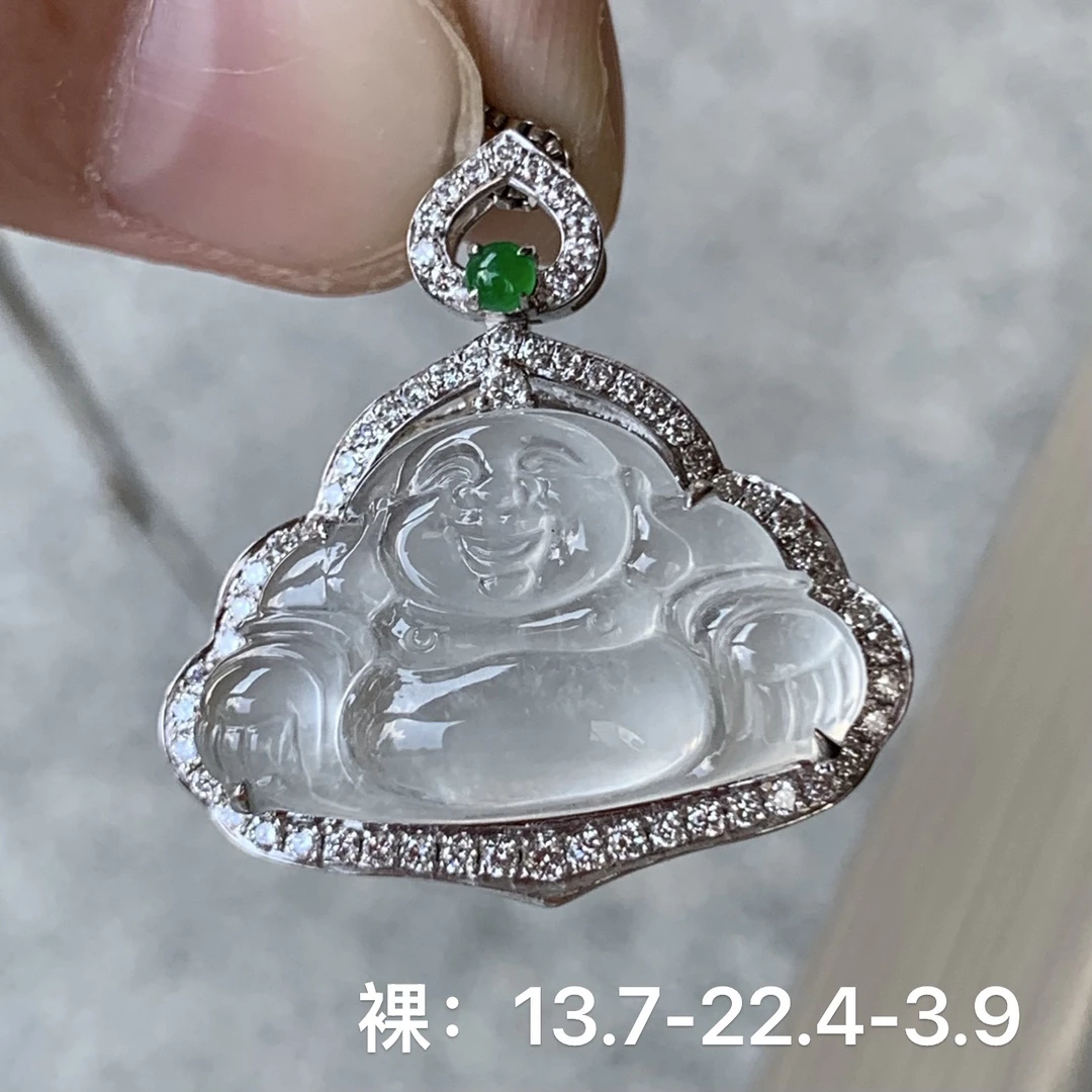 天然翡翠高冰炸光佛公精镶嵌女款送礼物