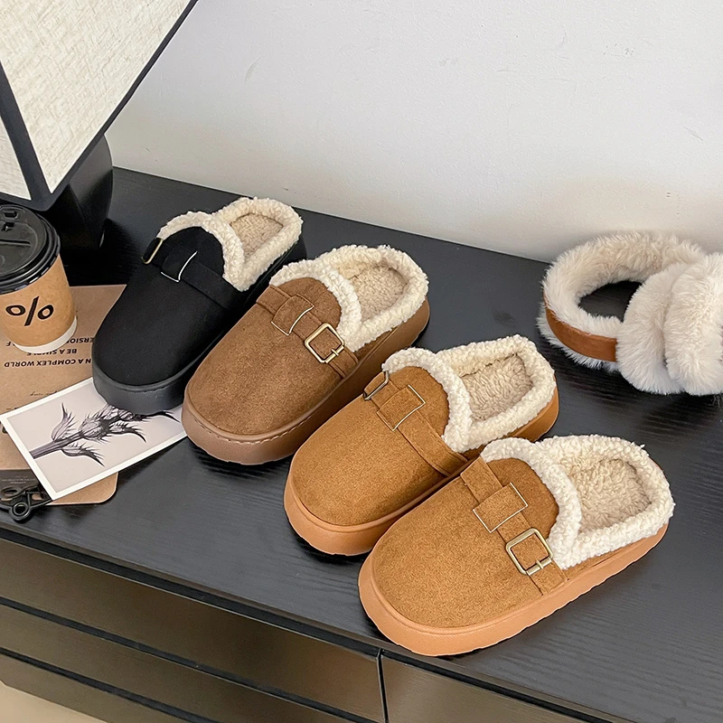 居家外穿包头棉拖鞋2025软底包头百搭皮带扣防滑休闲毛毛拖鞋女