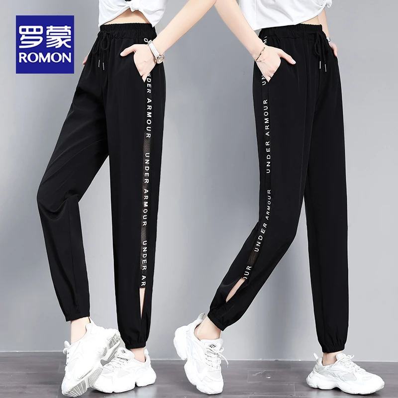 Romon/罗蒙冰丝运动裤女2025夏季新款裤薄款显瘦束脚休闲速干裤子