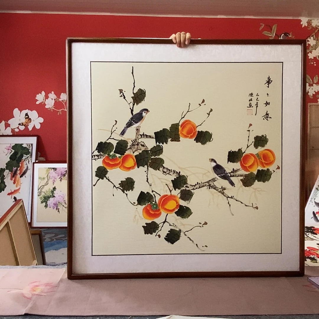 国画手写手绘国画作品带框包邮82✖️82