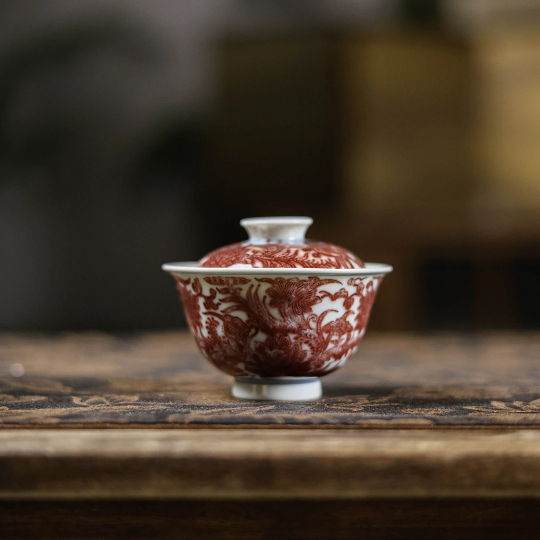 【见珊】全红西番莲缠枝盖碗（屹朴0131）