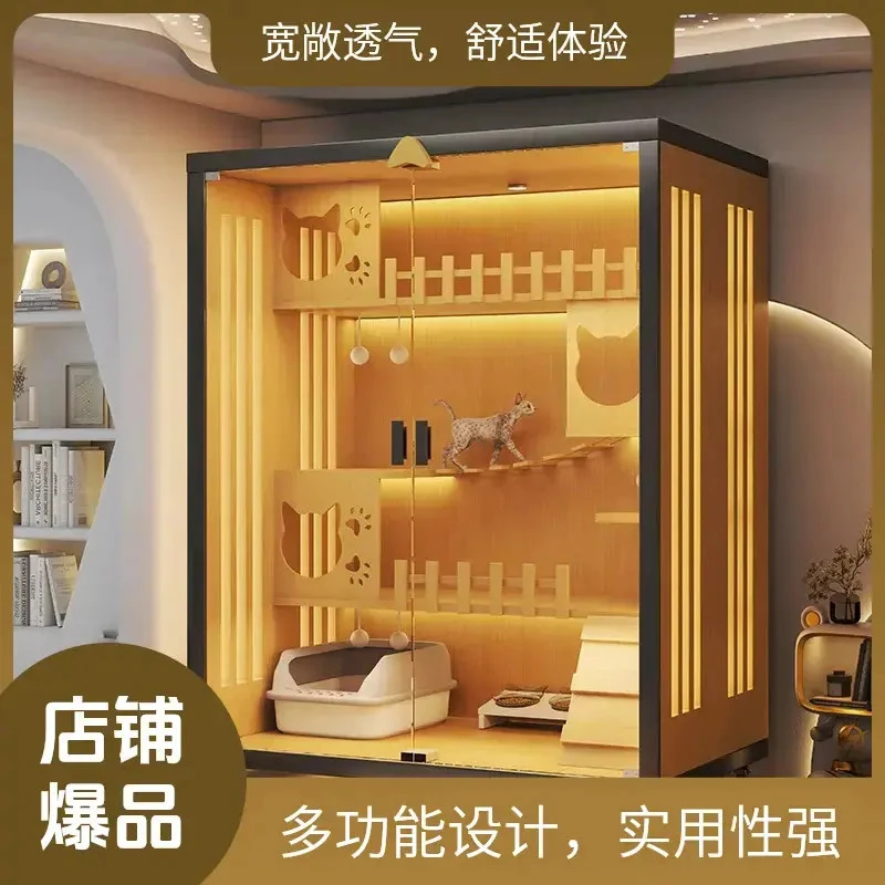猫别墅新款家用室内全景玻璃门豪华猫屋猫笼超大自由空间猫舍猫柜