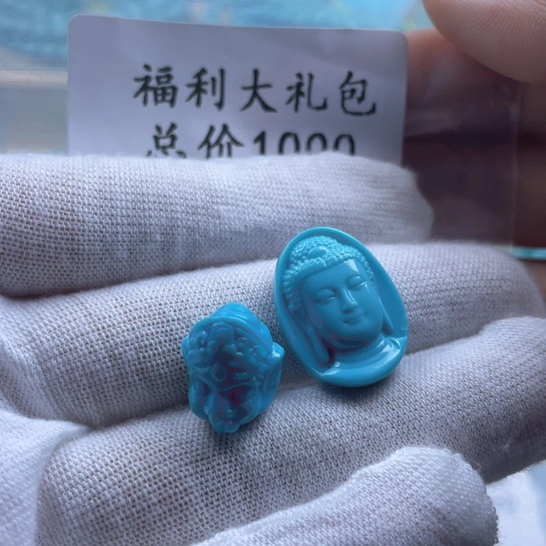 绿松石银S925镶嵌天然原矿绿松石雕刻件