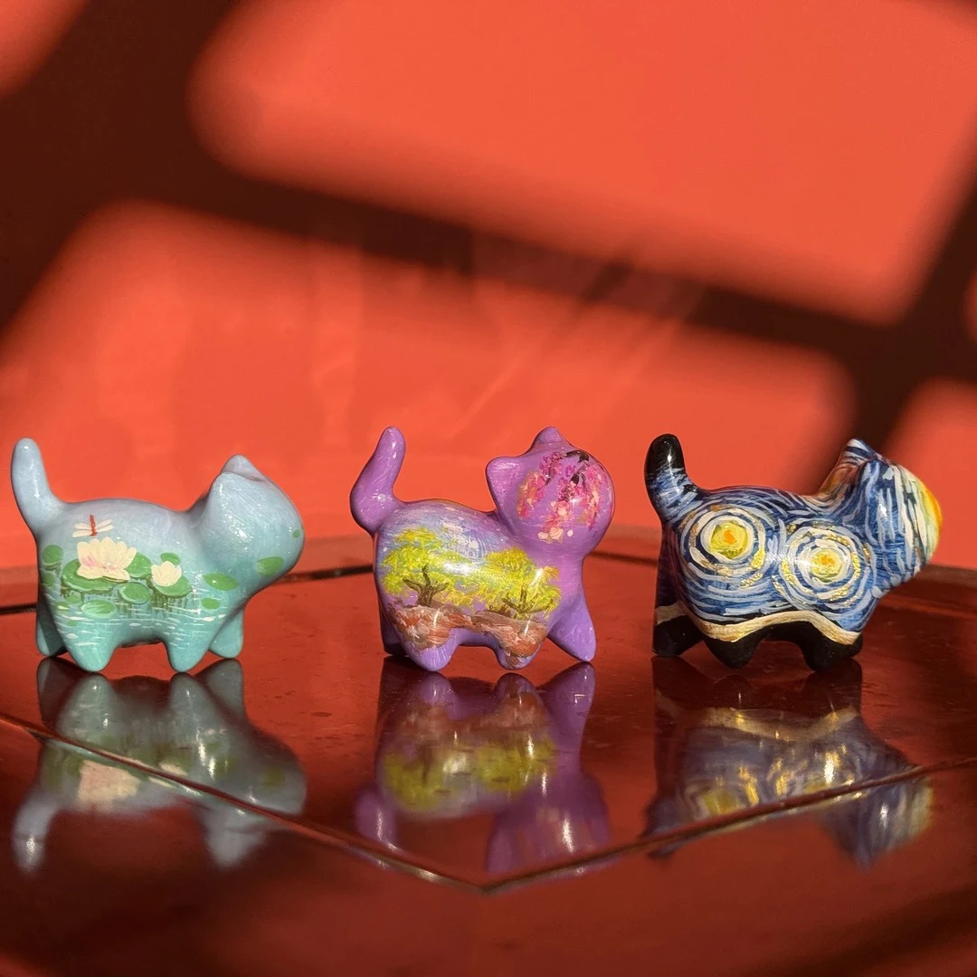5公分 手绘大漆猫咪|匠心工艺