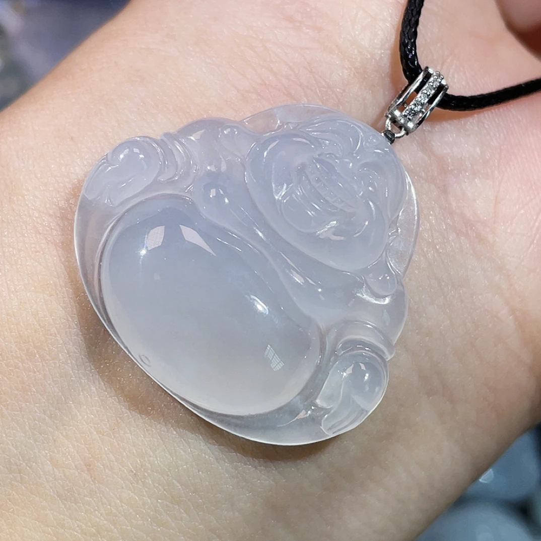缅甸天然翡翠A货一刀切佛公吊坠18k金镶嵌挂件