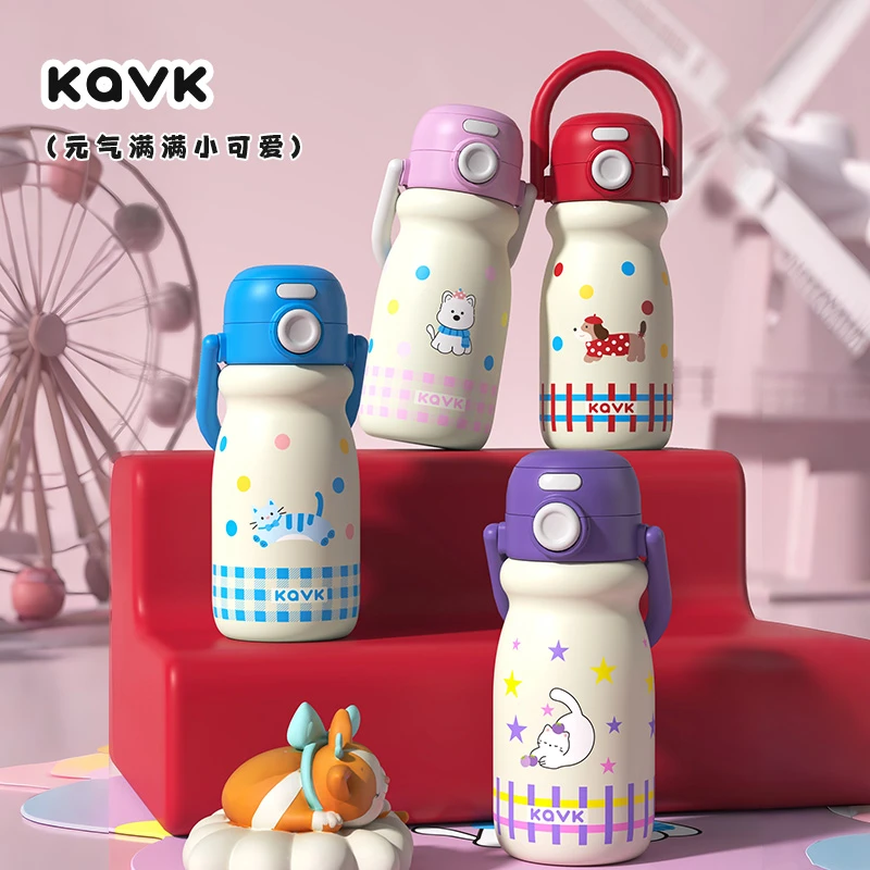 Kavk高颜值保温杯可爱吸管杯学生卡通大容量防摔便捷弹跳直饮水杯