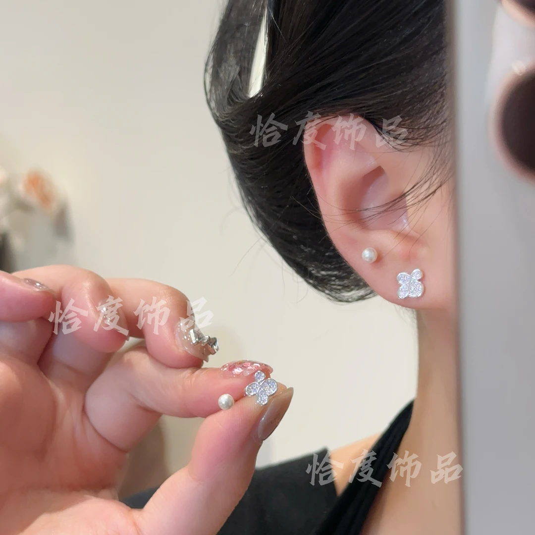 【恰度】微镶锆石花花珠珠耳钉气质甜美
