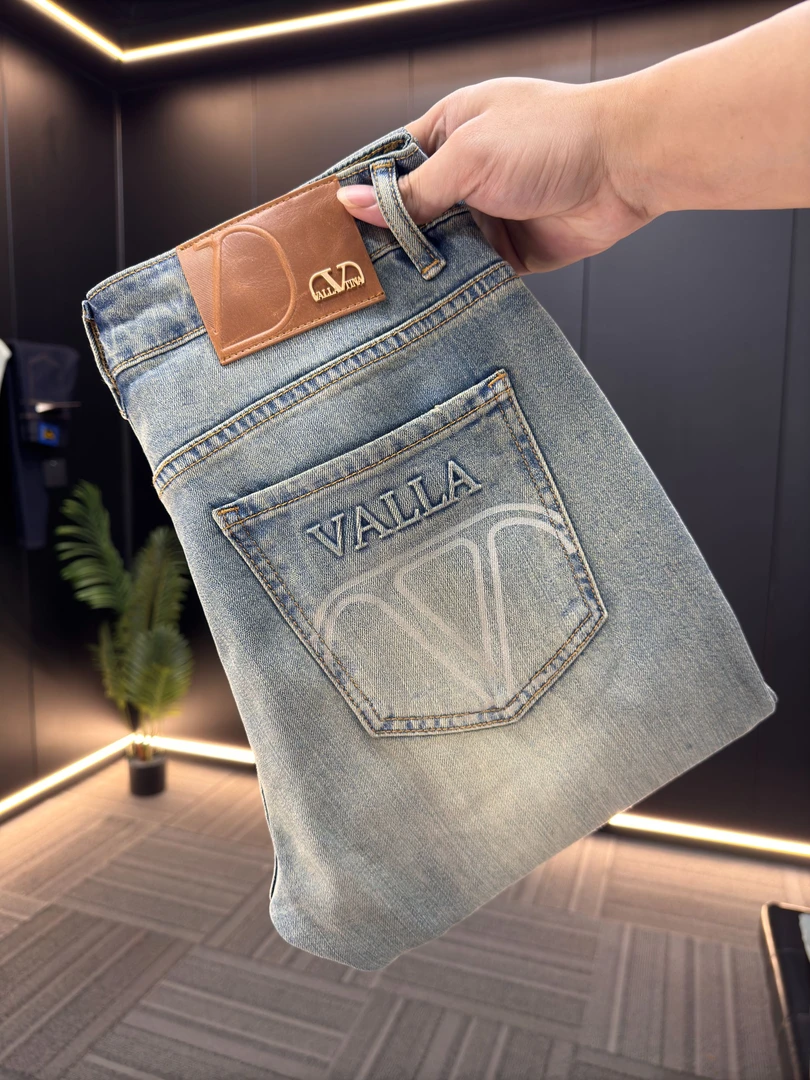 【KC专属】新春轻奢泥黄蓝牛仔裤高端休闲男弹力修身小直筒欧货男装