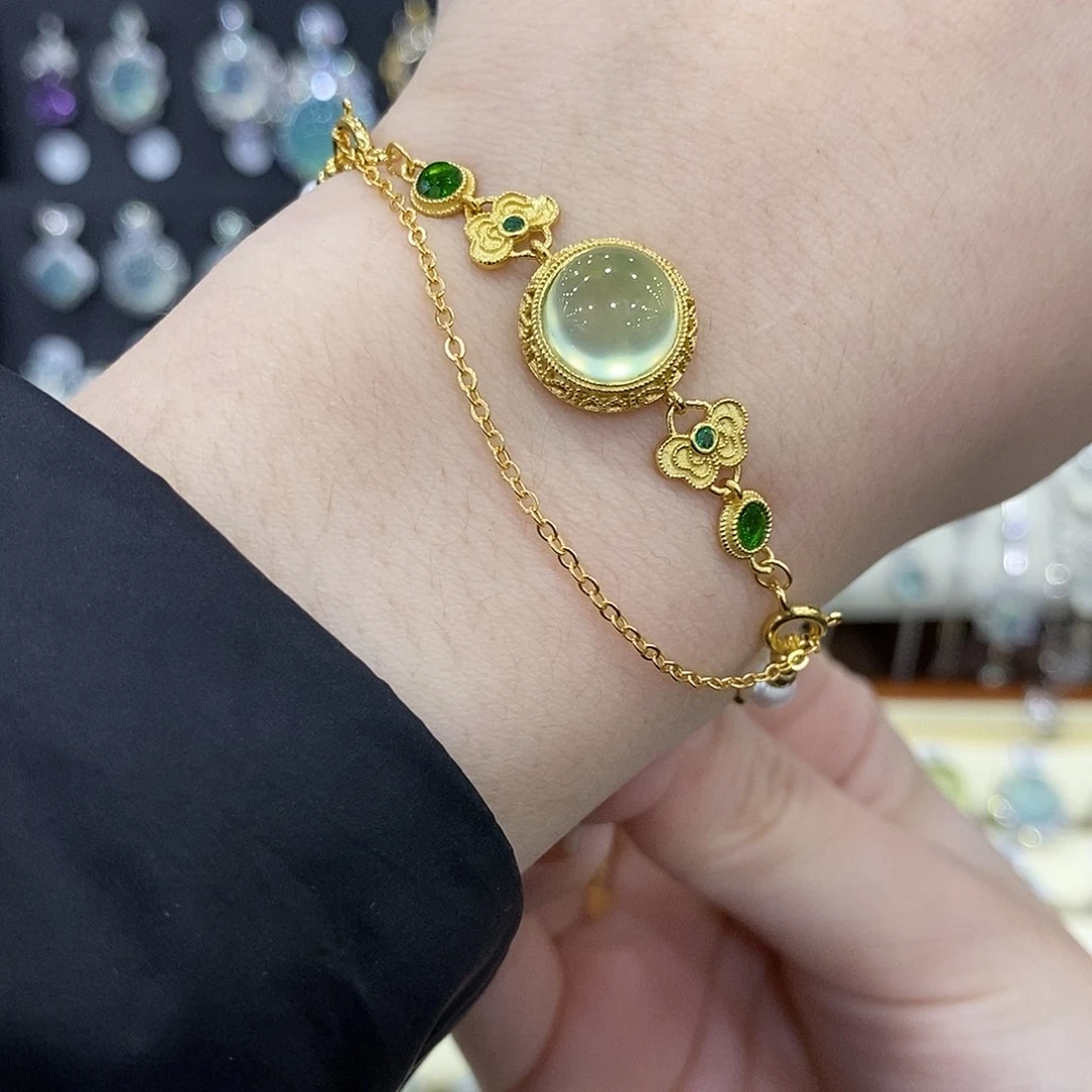 蛇纹石玉银S925镶嵌手链