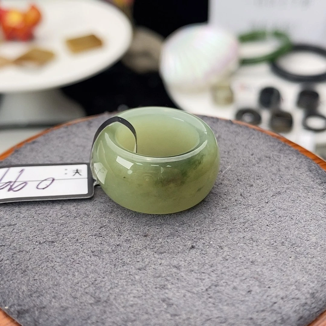 和田玉（糖玉）未镶嵌戒指m68湖水绿墩墩16.2