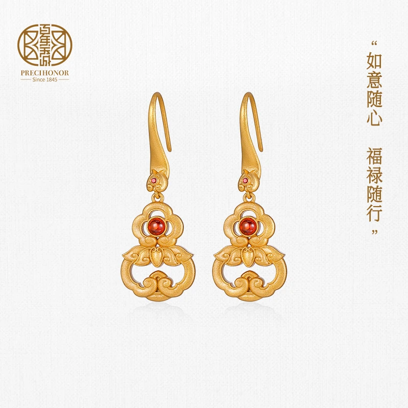 百年宝诚 925银耳饰 如意葫芦耳环925银新中式原创设计福禄耳坠