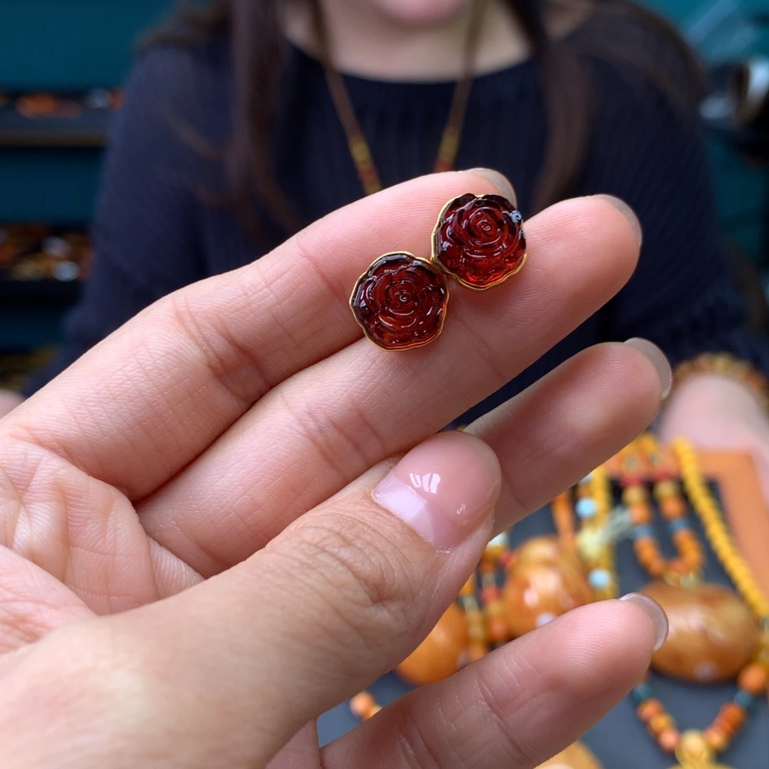 琥珀银S925镶嵌耳饰多样性发