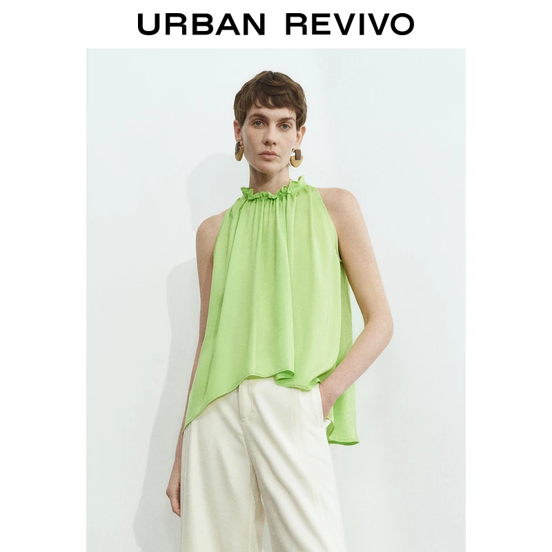 UR2025秋季新款女装木耳边系带超宽松无袖罩衫衬衫UWM250032