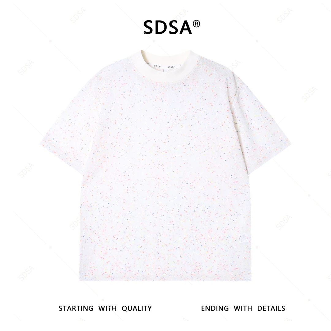 夏季高级感新款男士简约纹理泼墨短袖T恤宽松时尚轻奢圆领上衣