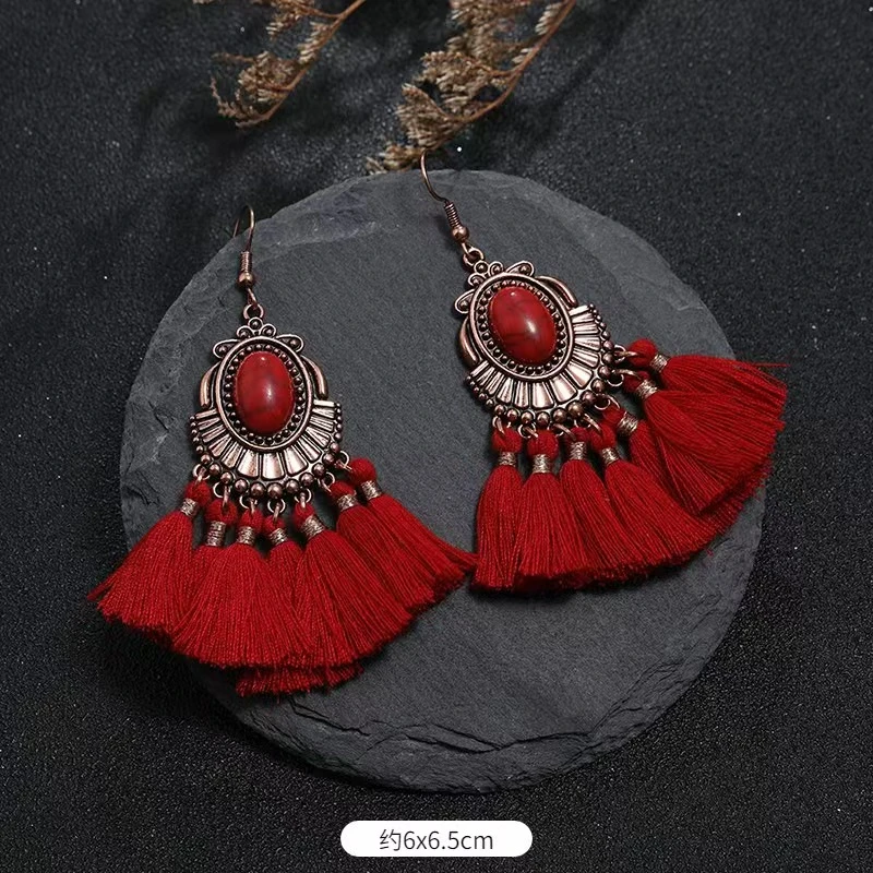 【小芳演绎用品店】红色流苏耳环手工编织中式古典复古时尚耳饰品