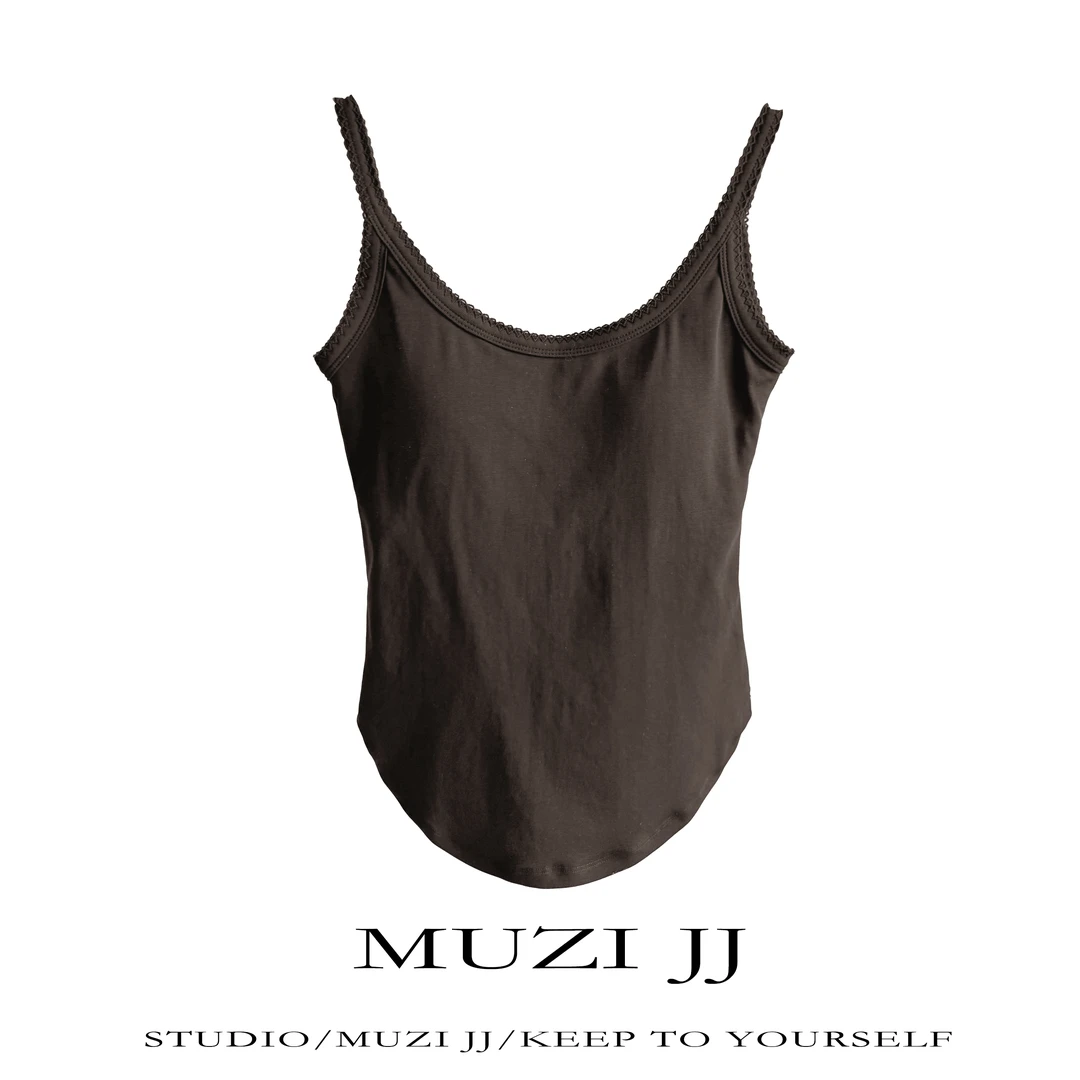 MUZI极简时尚新款净色齿边圆领修身显瘦背心00282
