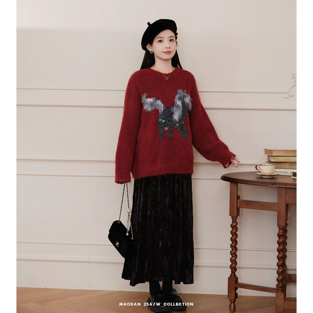 maodan/猫单【嘉马流光】【羊毛】孕妇装冬季新品时尚洋气毛衣半身裙