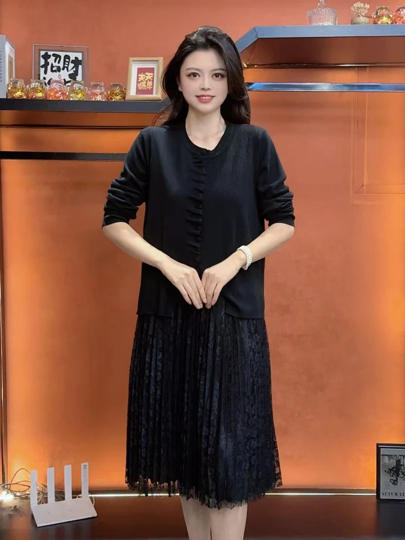 27 DD秋冬新款气质时尚显瘦提花百搭大码洋气连衣裙