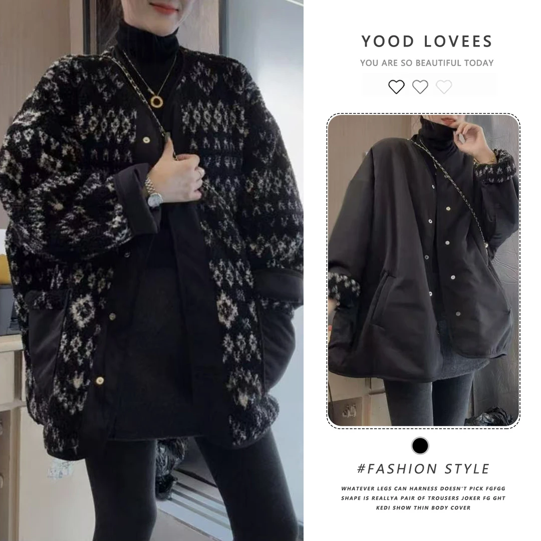 欧洲站2025秋冬新款时尚休闲风显瘦遮肉阔版型翻牌长袖潮流短外套