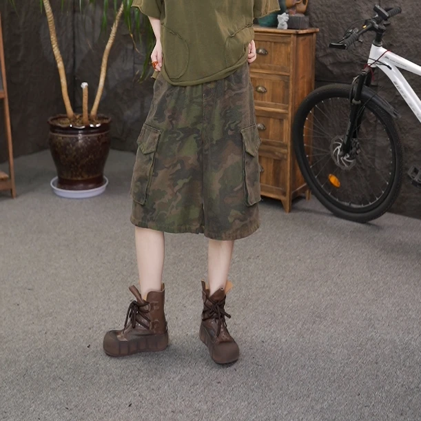 夏季迷彩工装大口袋短裤高街潮牌休闲宽松美式复古五分裤