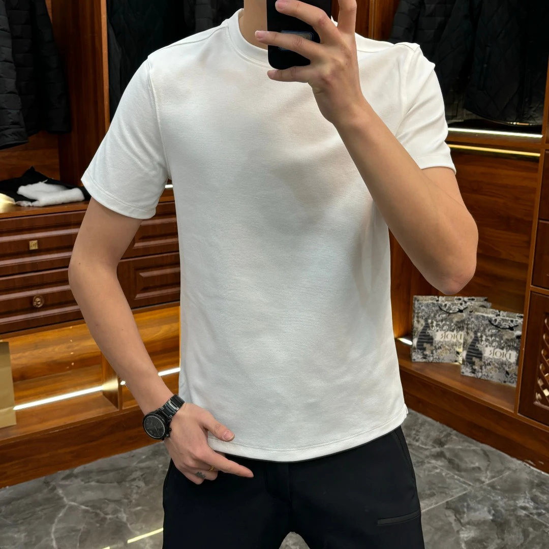 2025春季新款黑白纯色净版圆领男士修身百搭打底短袖33643