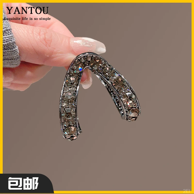 金属高马尾固定满钻V形后脑勺盘发鲨鱼夹女韩版气质百搭抓夹 头饰