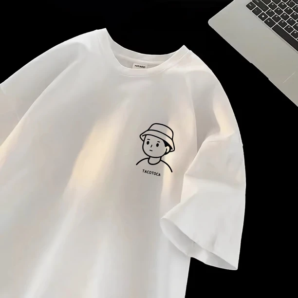 2025夏季新款日系卡通纯棉重磅短袖t恤休闲宽松百搭情侣体恤上衣