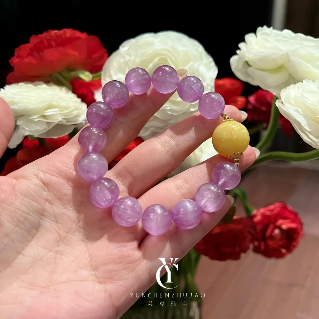 紫锂辉18k金蜜蜡手串